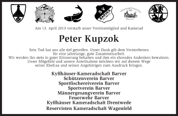 Traueranzeige von Peter Kupzok von KRZ