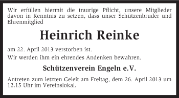 Traueranzeige von Heinrich Reinke von KRZ