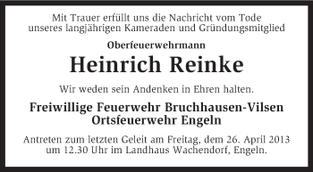 Traueranzeige von Heinrich Reinke von KRZ