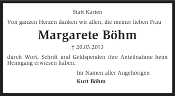 Traueranzeige von Margarete Böhm von KRZ