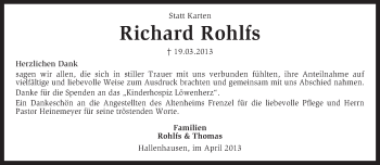 Traueranzeige von Richard Rohlfs von KRZ