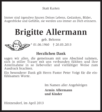 Traueranzeige von Brigitte Allermann von KRZ