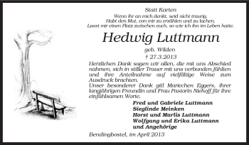 Traueranzeige von Hedwig Luttmann von KRZ