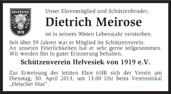 Traueranzeige von Diedrich Meirose von KRZ