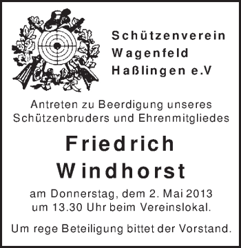 Traueranzeige von Friedrich Windhorst von KRZ