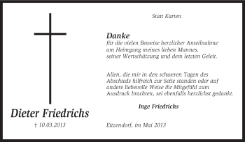 Traueranzeige von Dieter Friedrichs von KRZ