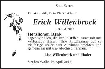 Traueranzeige von Erich Willenbrock von KRZ