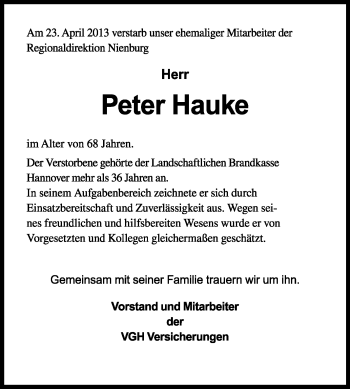 Traueranzeige von Peter Hauke von KRZ