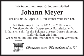 Traueranzeige von Johann Meyer von KRZ