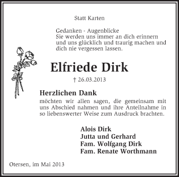 Traueranzeige von Elfriede Dirk von KRZ