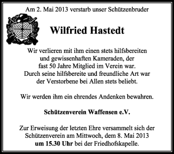 Traueranzeige von Wilfried Hastedt von KRZ