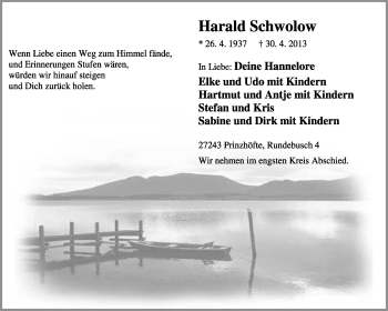 Traueranzeige von Harald Schwolow von KRZ