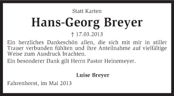 Traueranzeige von Hans-Georg Breyer von KRZ