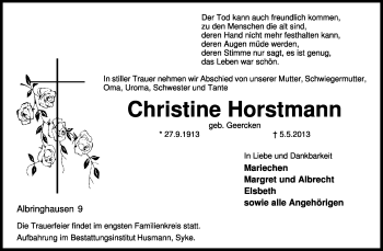 Traueranzeige von Christine Horstmann von KRZ