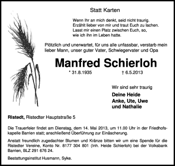 Traueranzeige von Manfred Schierloh von KRZ