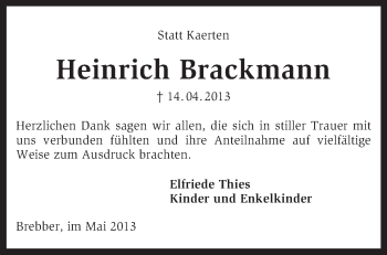 Traueranzeige von Heinrich Brackmann von KRZ