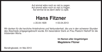 Traueranzeige von Hans Fitzner von KRZ