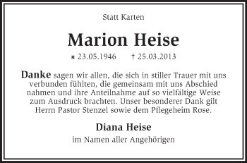 Traueranzeige von Marion Heise von KRZ
