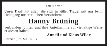 Traueranzeige von Hanny Brüning von KRZ