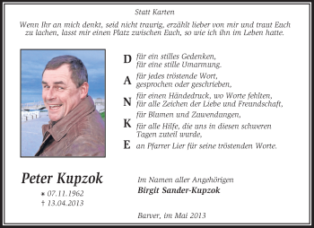 Traueranzeige von Peter Kupzok von KRZ