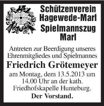 Traueranzeige von Friedrich Grötemeyer von KRZ