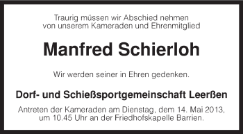 Traueranzeige von Manfred Schierloh von KRZ