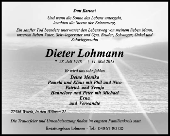 Traueranzeige von Dieter Lehmann von KRZ