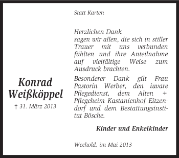 Traueranzeige von Konrad Weißköppel von KRZ