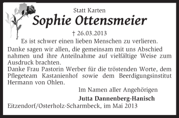 Traueranzeige von Sophie Ottensmeier von KRZ