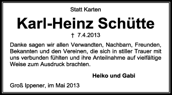 Traueranzeige von Karl-Heinz Schütte von KRZ