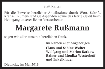 Traueranzeige von Margarete Rußmann von KRZ