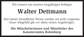 Traueranzeige von Walter Dettmann von KRZ