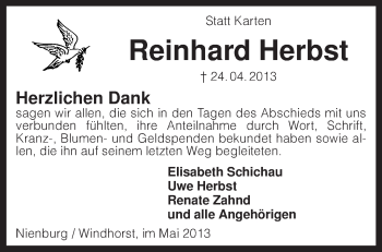 Traueranzeige von Reinhard Herbst von KRZ