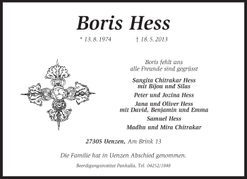 Traueranzeige von Boris Hess von KRZ