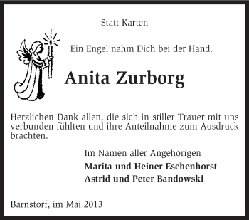 Traueranzeige von Anita Zurborg von KRZ