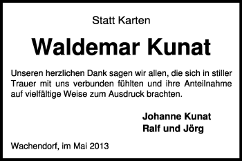 Traueranzeige von Waldemar Kunat von KRZ