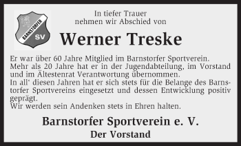 Traueranzeige von Werner Treske von KRZ