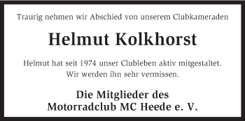 Traueranzeige von Helmut Kolkhorst von KRZ