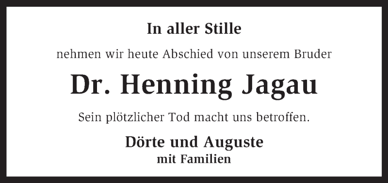 Traueranzeige für Henning Jagau vom 31.05.2013 aus KRZ