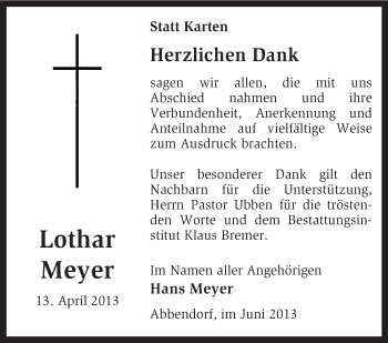 Traueranzeige von Lothar Meyer von KRZ