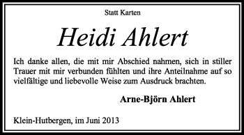 Traueranzeige von Heidi Ahlert von KRZ