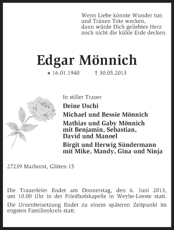 Traueranzeige von Edgar Mönnich von KRZ