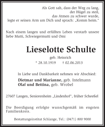 Traueranzeige von Lieselotte Schulte von KRZ