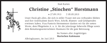 Traueranzeige von Christine Horstmann von KRZ