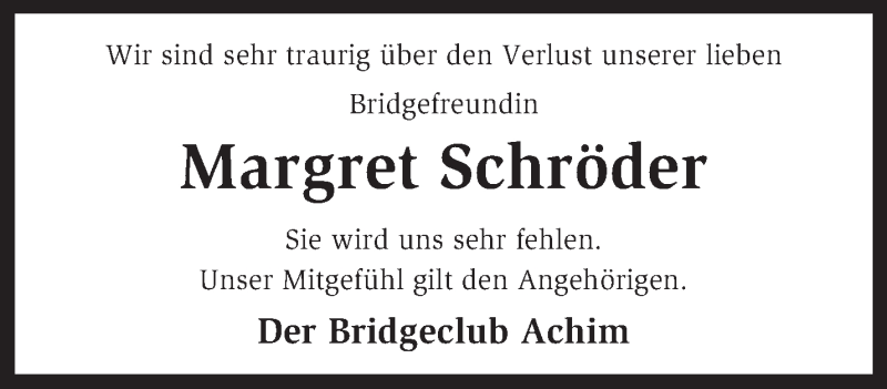  Traueranzeige für Margret Schröder vom 06.06.2013 aus KRZ