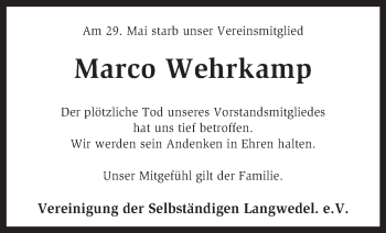 Traueranzeige von Marco Wehrkamp von KRZ