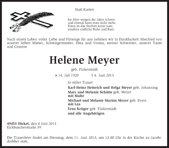 Traueranzeige von Helene Meyer von KRZ