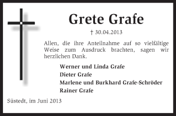 Traueranzeige von Grete Grafe von KRZ