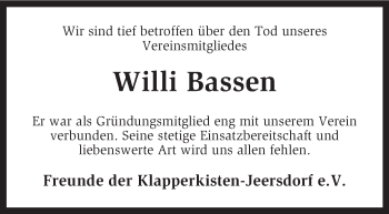 Traueranzeige von Willi Bassen von KRZ