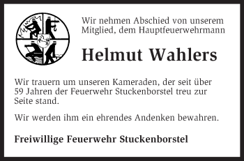 Traueranzeige von Helmut Wahlers von KRZ